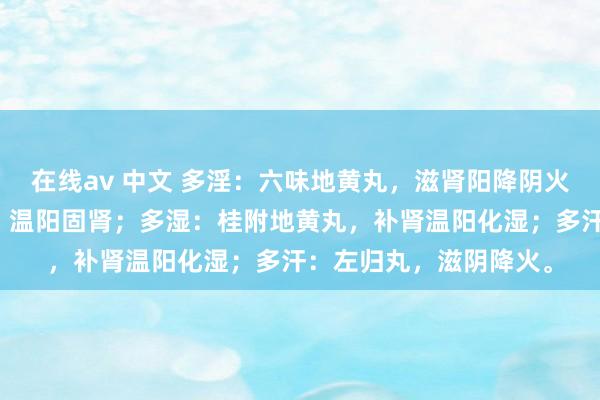 在线av 中文 多淫：六味地黄丸，滋肾阳降阴火；多尿：参杞杜仲丸，温阳固肾；多湿：桂附地黄丸，补肾温阳化湿；多汗：左归丸，滋阴降火。